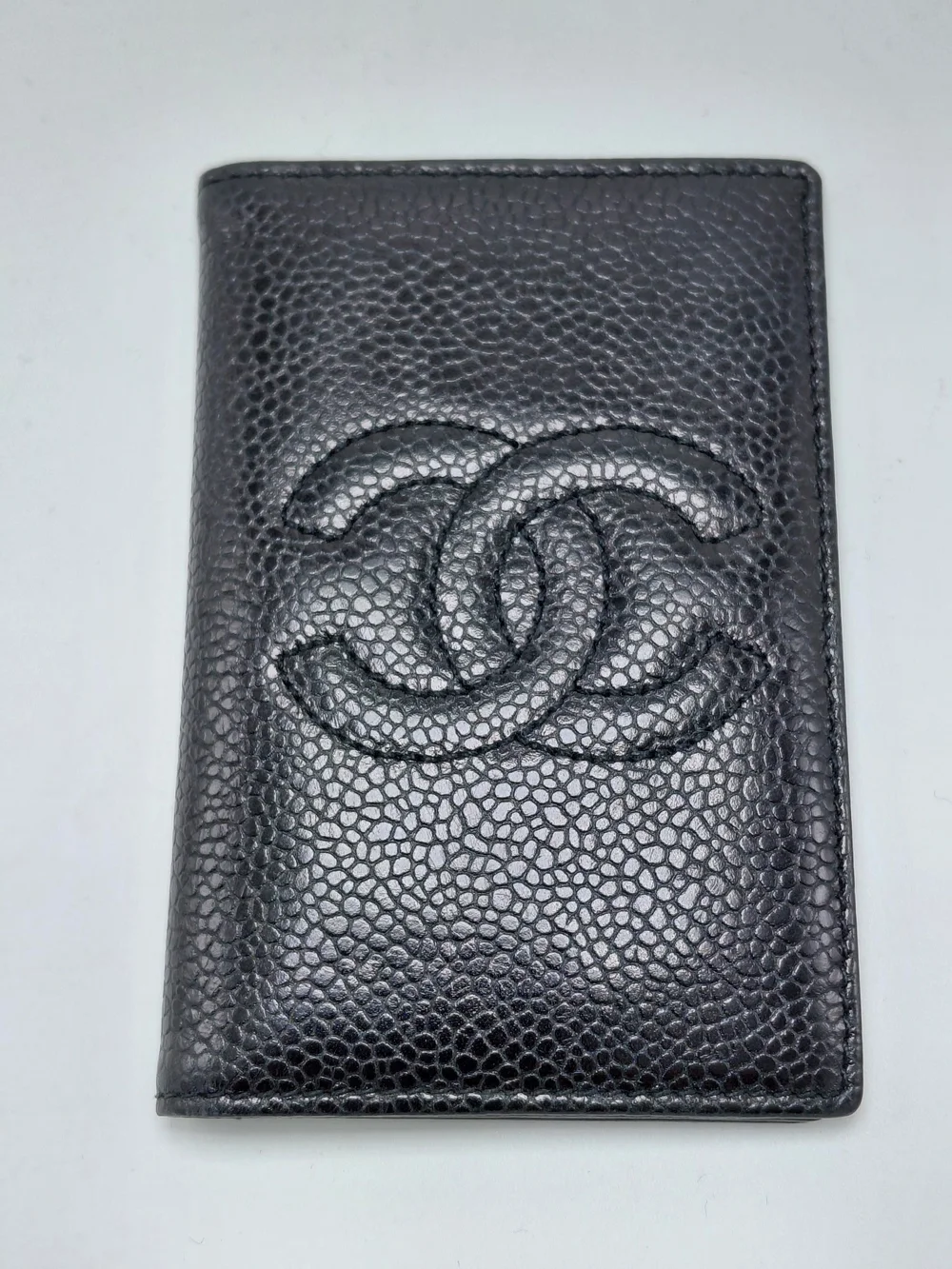 CHANEL Black Caviar Leather CC Logo Card & Key Holder